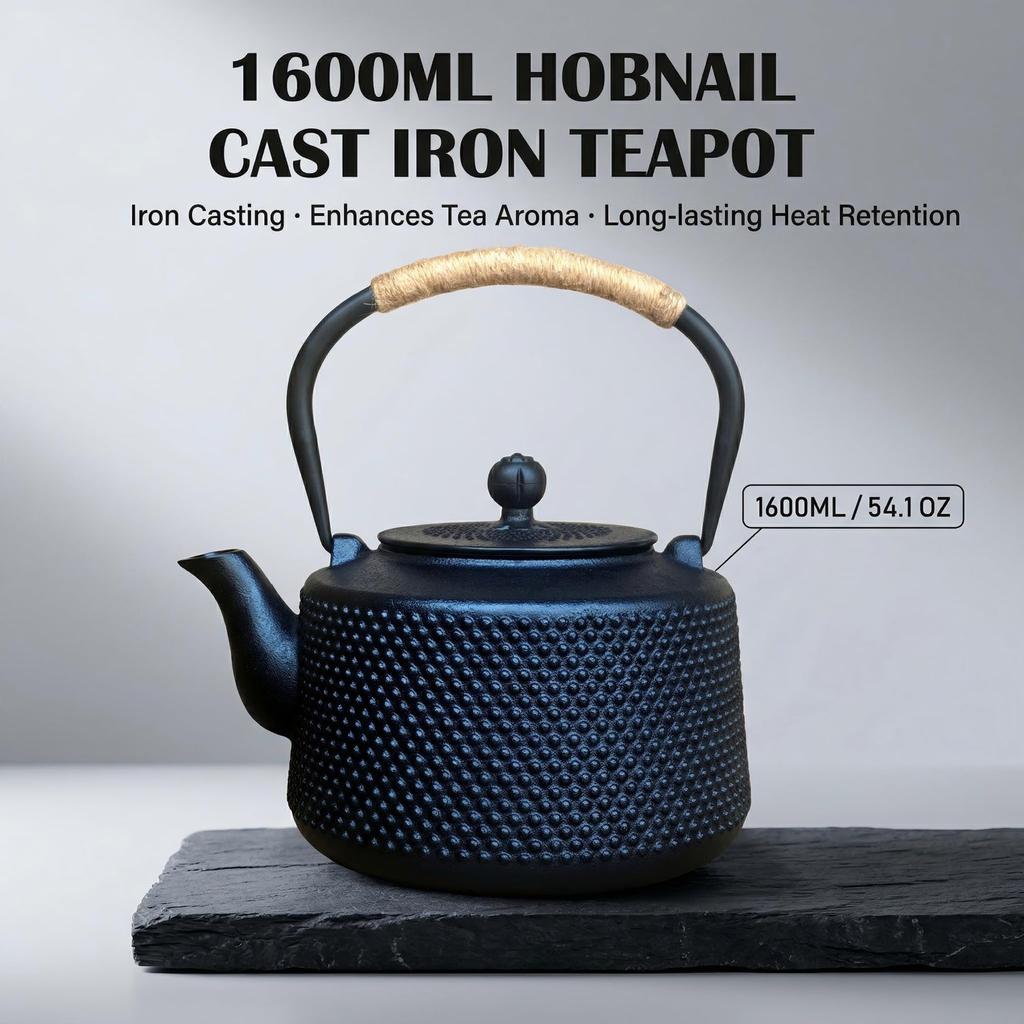SECHUDO 54oz Hobnail Cast Iron Teapot for Stovetop, Tea Kettle with Infuser for Loose Leaf, Tea Pot