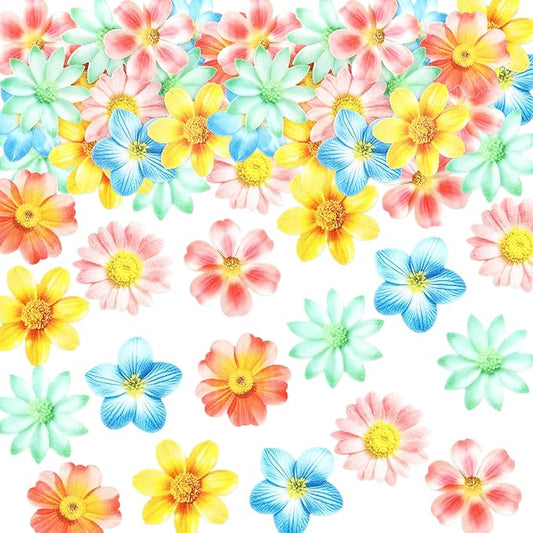 40Pcs Edible Flowers Cupcake Toppers Wafer Paper Flower Themed Party Picks Flowers Drink Topper Girl Birthday Theme Cake Decorations for Baby Shower Party Party Supplies