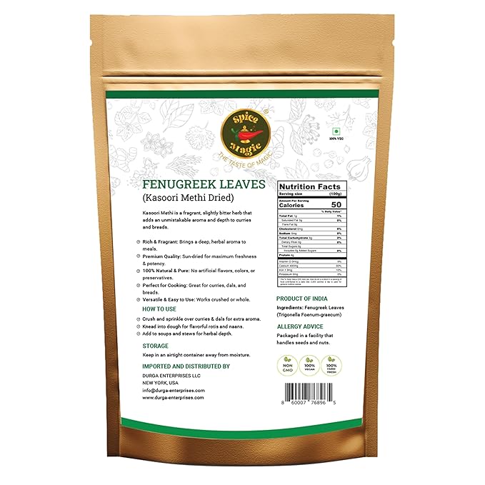 SPICE MAGIC Fenugreek Leaves ??Kasoori Methi Premium Quality, Whole and Aromatic for Seasoning, Baking, and Cooking ??2 oz (2 OZ, Fenugreek Leaves)