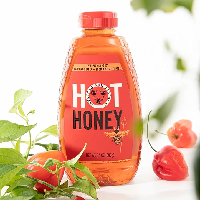 Savannah Bee Company Hot Honey Gluten Free and 100% Pure Honey Infused with Sweet Wildflower - Heat from Scotch Bonnet and Habanero Peppers 24 oz