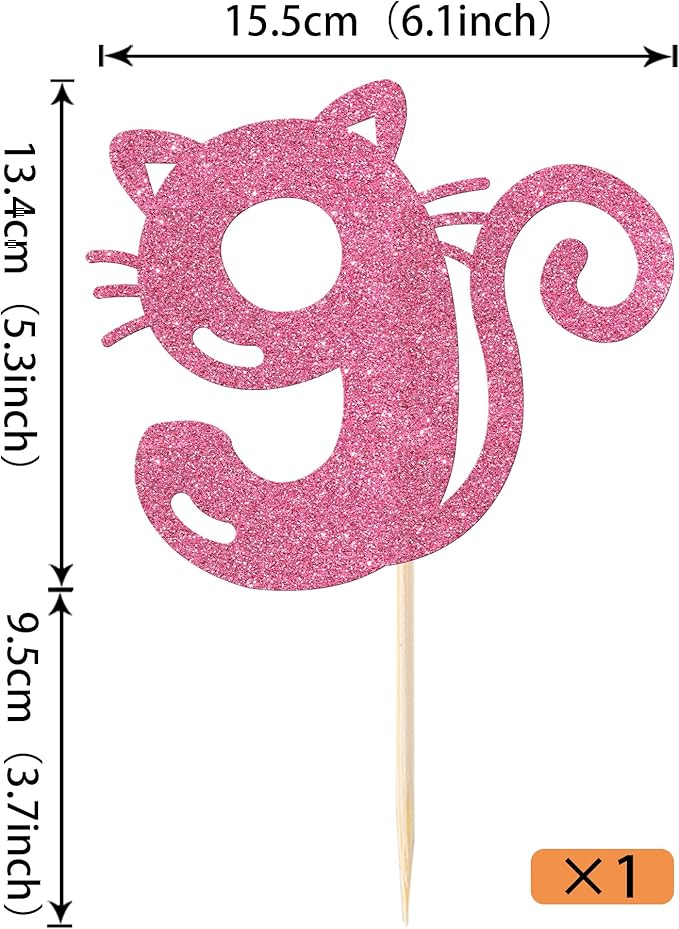 1 Pack Cat Cake Topper 8th Birthday Cake Pick Glitter Cute Pet Cat Cake Decoration for Baby Shower Kids Eight Birthday Wedding Party Cake Decorations Supplies Pink
