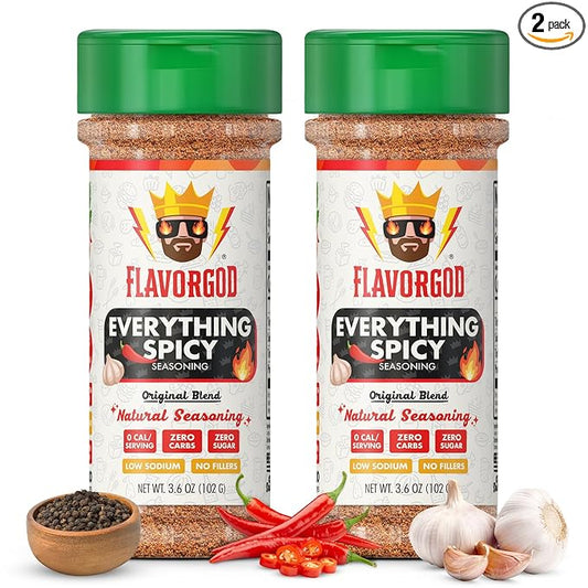 Everything Spicy Seasoning Mix, 2 Bottles by Flavor God - Premium All Natural & Healthy Spice Blend for Steak, Salad, & Chicken - Kosher & Low Sodium - Great Flavor Spices and Seasoning Gift