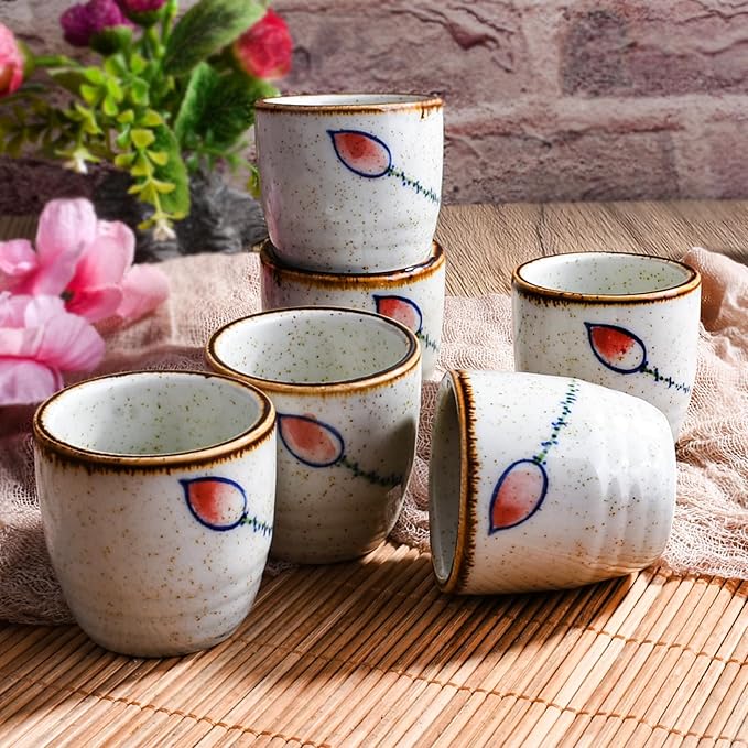 Porcelain Sake Cups Set of 6, Japanese Wine Cups