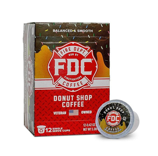 Fire Department Coffee - Gives Back to Firefighters - Medium Roast Donut Shop Coffee Pods - Sweet & Smooth -Roasted in the USA - Premium K Cups - Veteran Owned - 12 Single Pods