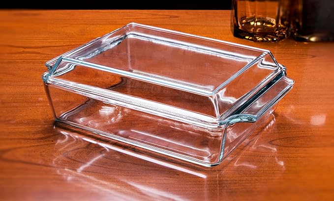Rectangular Tempered Glass Casserole Dish, Tempered Glass Baking Dish with Glass Cover. Oven, Freezer and Dishwasher Safe. - 2 Liter