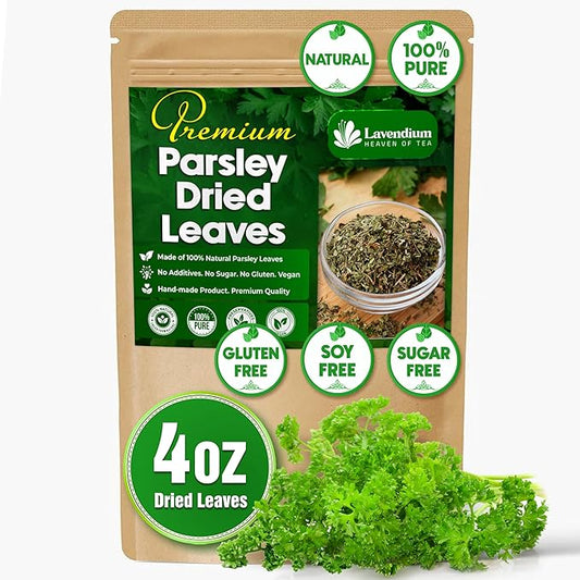 Lavendium, 4 oz Premium Dried Parsley Leaves ??100% Pure, Non-GMO, Gluten-Free, Vegan ??Aromatic Culinary Herb for Cooking, Garnish, and Seasoning ??No Additives or Preservatives ??Resealable Bag