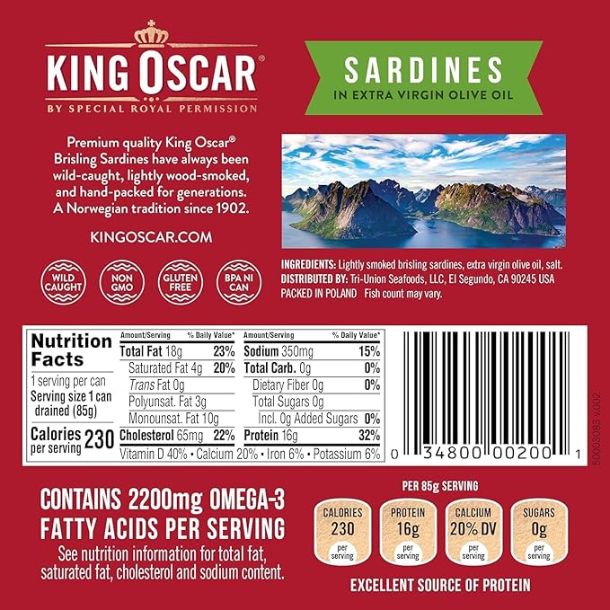 King Oscar Sardines Extra Virgin Olive Oil, 3.75-Ounce Cans (Pack of 12)