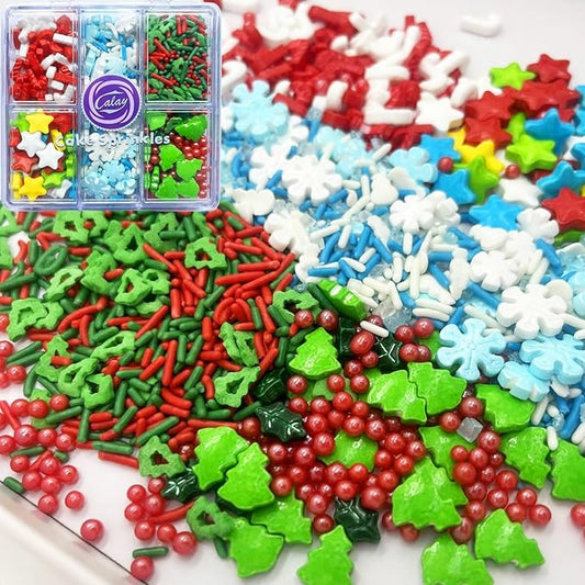 Tree Star Snowflakes Sprinkles Candy Sugar Sprinkle Red and Green Sprinkles Cake Decorations Cupcake Toppers Cookie Decorating Ice Cream Celebrations 3.2oz