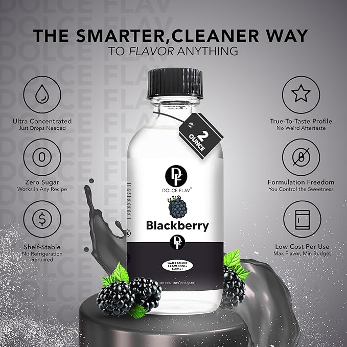 Dolce Flav Blackberry Extract - 2 Ounce Water-Soluble Multipurpose Flavoring Ideal for Baked Goods, Beverages, Coffee, Desserts & Ice Cream - Perfect Kitchen Gift for Holidays