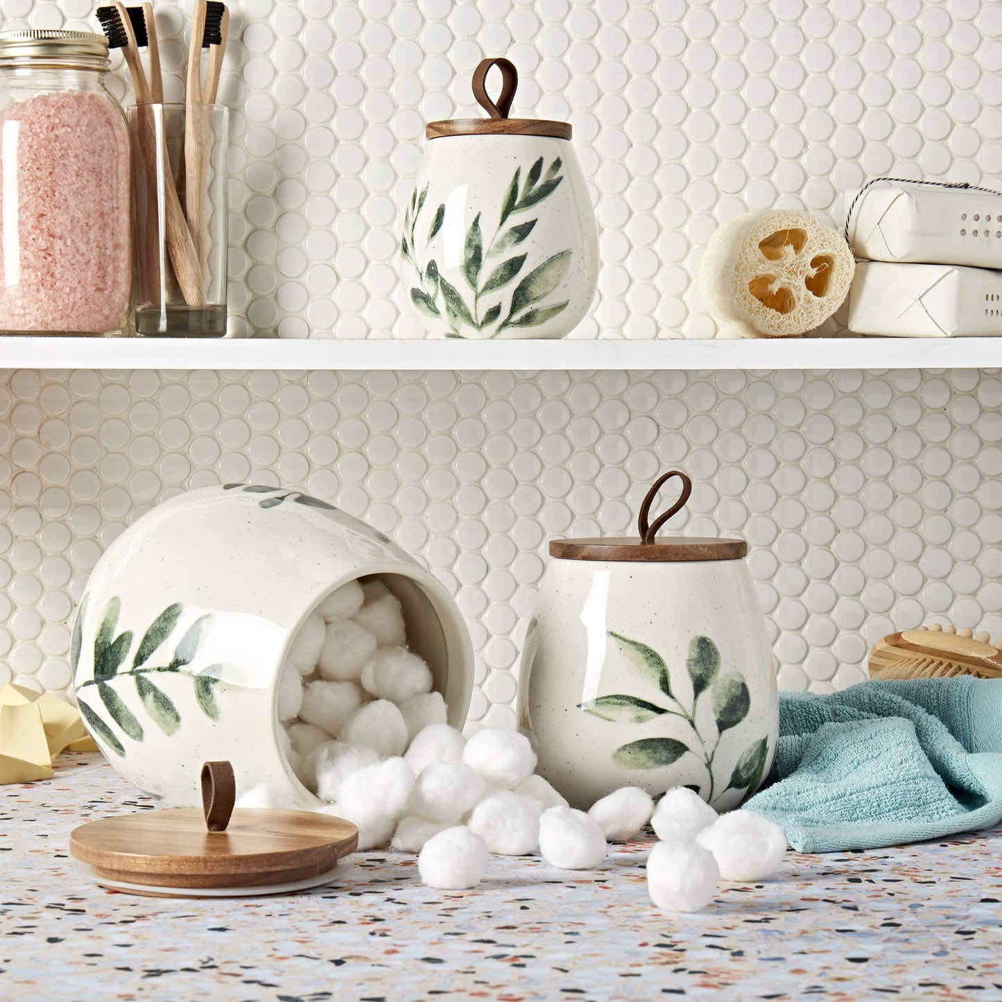 TTU Tabletops Gallery Ceramic Canister Collection- Stoneware Designed Kitchen Storage Acacia Wood