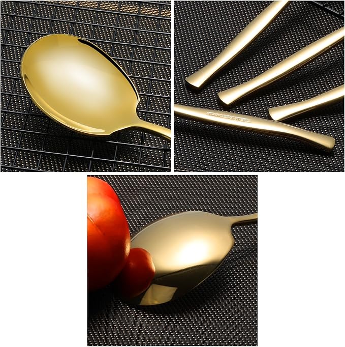 8 Pieces Gold Serving Spoons, Stainless Steel Large Buffet Spoons