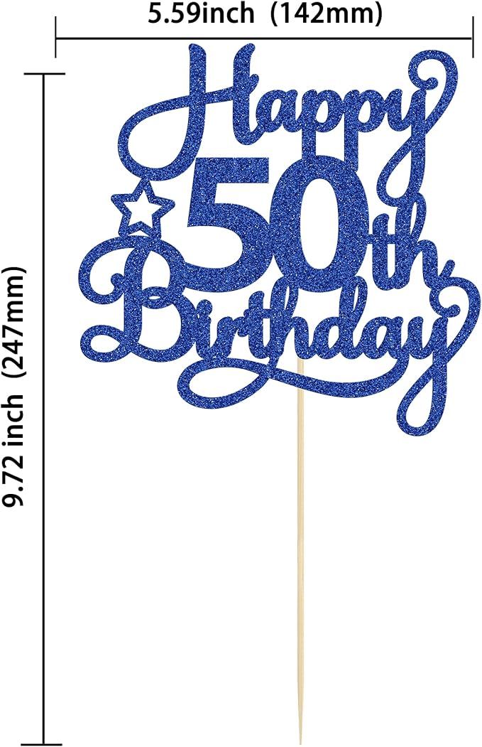 1 Pack Happy 50th Birthday Cake Topper Blue Glitter 50 & Fabulous Cheers to 50 Years Old 50th Birthday Cake Pick for Celebrating 50th Birthday Anniversary Party Cake Decorations Supplies
