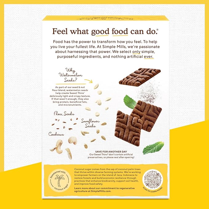 Simple Mills Sweet Thins Cookies, Seed and Nut Flour, Mint Chocolate - Gluten Free, Paleo Friendly, Healthy Snacks, 4.25 Ounce (Pack of 6)