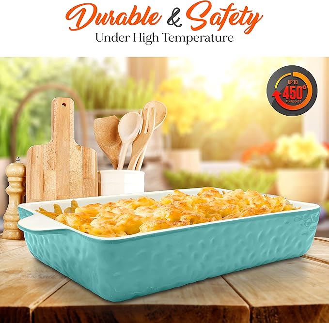 NutriChef 3-Piece Nonstick Ceramic Bakeware Set - PFOA PFOS PTFE Free Baking Tray Set w/Odor-Free Ceramic Non-stick Coating, 446°F Oven Safe Microwave/Dishwasher Safe Rectangular Baking Pan NCCREX3