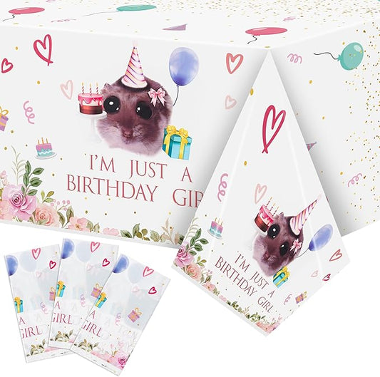 Hamster Party Tablecloths - 3Pcs Cute Hamster Party Table Covers Decorations, Birthday Girl Themed Rectangular Plastic Disposable Table Cloth for Kids Birthday Baby Shower Animals Theme Event Supplies