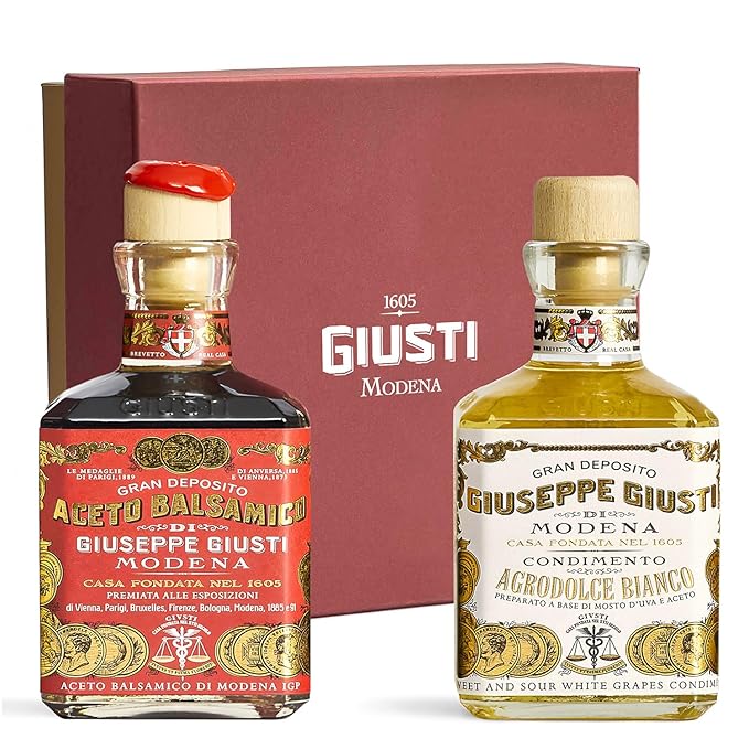 Giuseppe Giusti Balsamic Vinegar of Modena Gift Set ??Gran Deposito Aceto Balsamico di Modena and White Balsamic Vinegar-Based Condiment in an Elegant Box, Italian Gifts ??2 x 8.45 fl oz (2 x 250 ml)