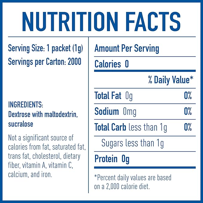 EQUAL Yellow 0 Calorie Sweetener, Sucralose Sugar Substitute, Zero Calorie Sugar Alternative Sweetener Packets, Sugar Alternative, Erythritol Free, 2000 Ct (Pack of 1)