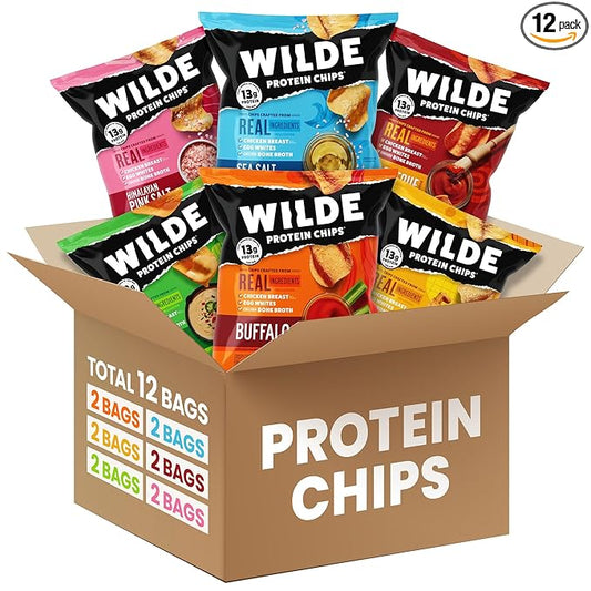 WILDE Protein Chips Variety Pack, High Protein Snacks for Adults, Keto Chips, Gluten Free, Low Carb Snack Box Made with Real Ingredients 1.34oz Bags, Pack of 12