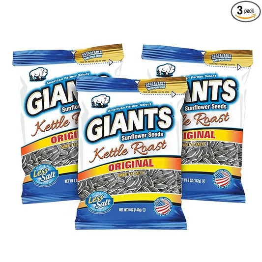 GIANTS Kettle Roast Sweet & Salty Sunflower Seeds - Sunflower Seeds Bulk, Sunflower Seed Snack, Roasted Sunflower Seeds to Eat, High Protein Snack - 5 oz Resealable Bag (Pack of 3)