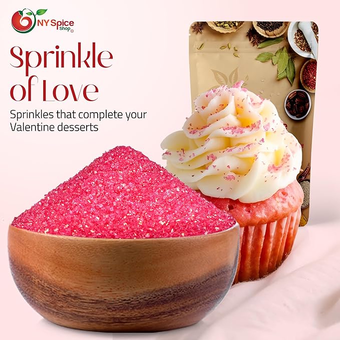 NY Spice Shop Pink Sanding Sugar - 8 Ounce Sweet Colorful Edible Sprinkles For Candy Dish - Sugar Sprinkles For Cake Decorating Cookies Basket & Dishes