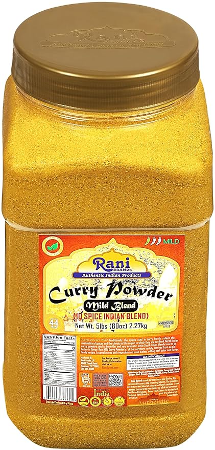 Rani Curry Powder Mild (10-Spice Authentic Indian Blend) 5lbs (2.27kg) PET Jar ~ All Natural | Salt-Free | NO Chili or Peppers | Vegan | No Colors | Gluten Friendly | NON-GMO | Kosher | Indian Origin