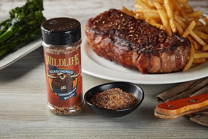 Wildlife Seasonings Longhorn Steak ??Big & Bold Flavor for Beef, Pork, Chicken, and Vegetables for a Savory Finish | Steak Marinade & Dry Rub Seasoning for Grilling | 6.0 oz Bottle