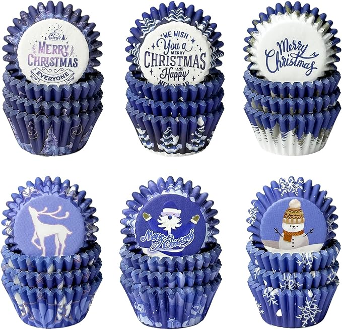 QiQee Christmas Mini 300PCS Gradient Cupcake Liners - 6 Designs, Small Size
