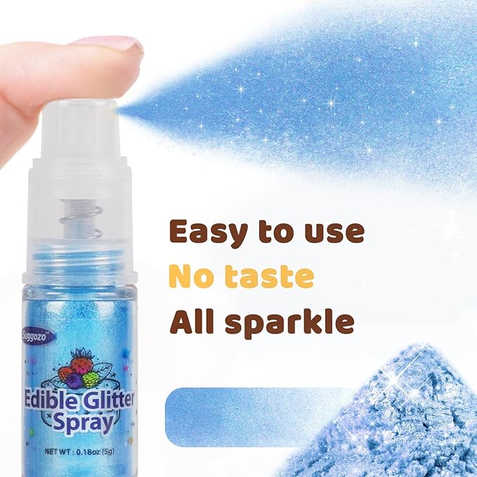 Shimmer Blue Edible Glitter Spray, 5g Edible Glitter for Cocktails, Drinks, Cake Decorating, Edible Luster Dust for Chocolate, Strawberry, Baking, Icing