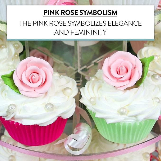 Global Sugar Art Premium Wedding & Party Edible Rose Cake & Cupcake Sugar Flowers, Pink, 24 Count with Leaves by Chef Alan Tetreault