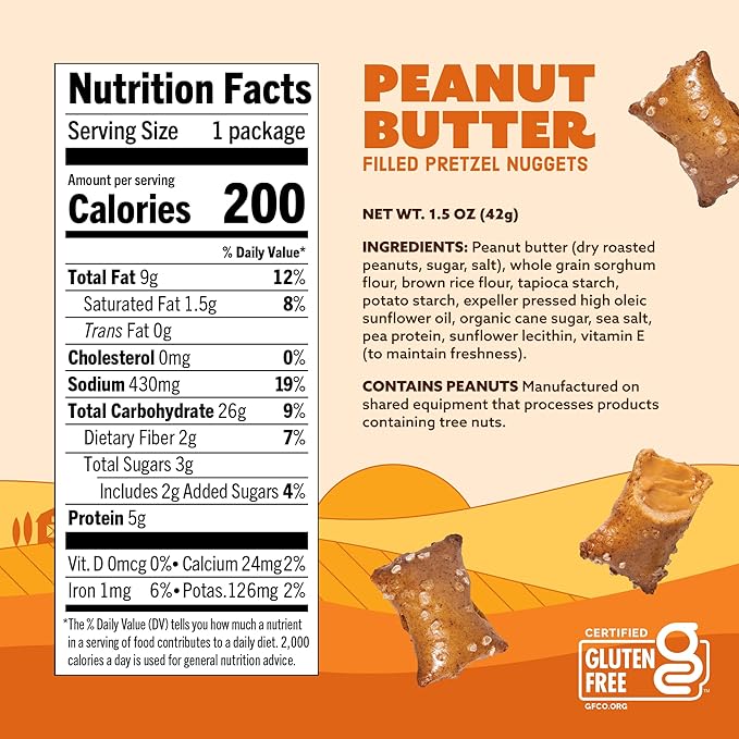 Quinn Creamy Peanut Butter Filled Pretzel Nuggets - Made with Real Ingredients, Whole Grain Sorghum, Sea Salt, Vegan, Gluten Free, Dairy Free, Non-GMO - 1.5 Oz (Pack of 14)