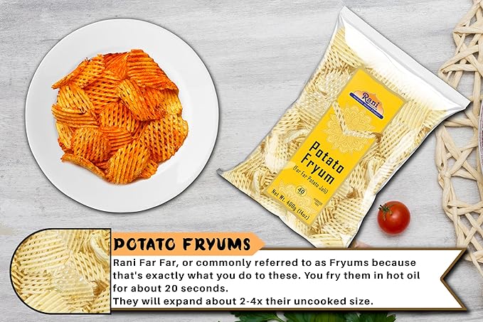 Rani Far Far/Fryums (Wheat & Tapioca Pellet) Potato Jhali 14oz (400g) ~ Vegan, Kosher, Uncooked, Used to Make Papad, Bhungra/Chip Snack