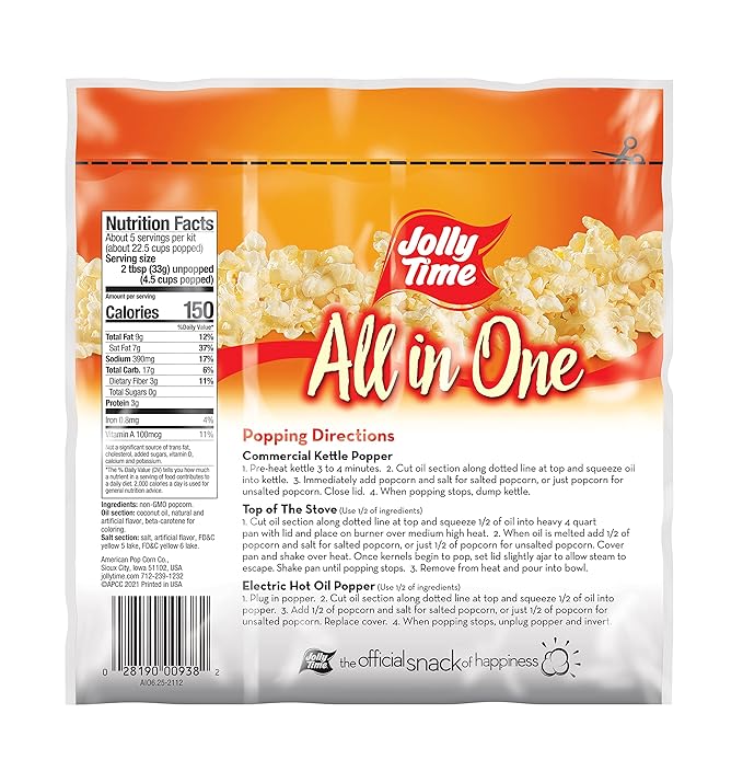 JOLLY TIME All in One Popcorn Kit, Portion Packets with Kernels, Oil and Salt for Movie Theater or Air Popper Machines (24 pack, 4oz Kettle)