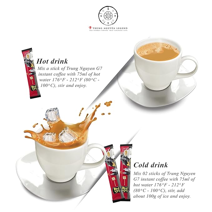 Trung Nguyen G7 Instant Coffee - 3-in-1 with NANO+ Technology, Roasted Ground Blend, Non-dairy Creamer & Sugar (100 Sticks)