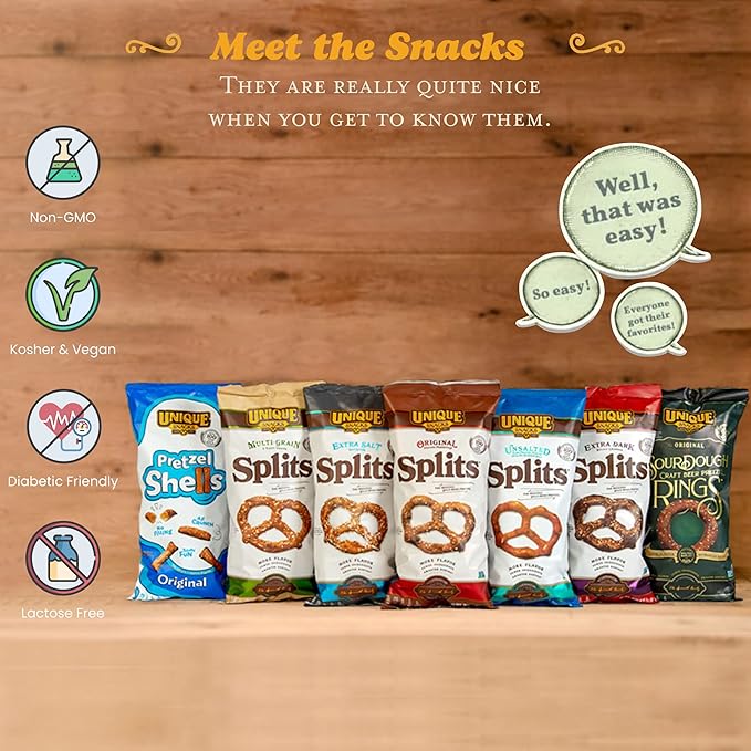 Unique Snacks Unsalted Splits, Delicious, Vegan, Homestyle Baked, Certified OU Kosher and Non-GMO, 11 Ounce Bag (Pack of 12)