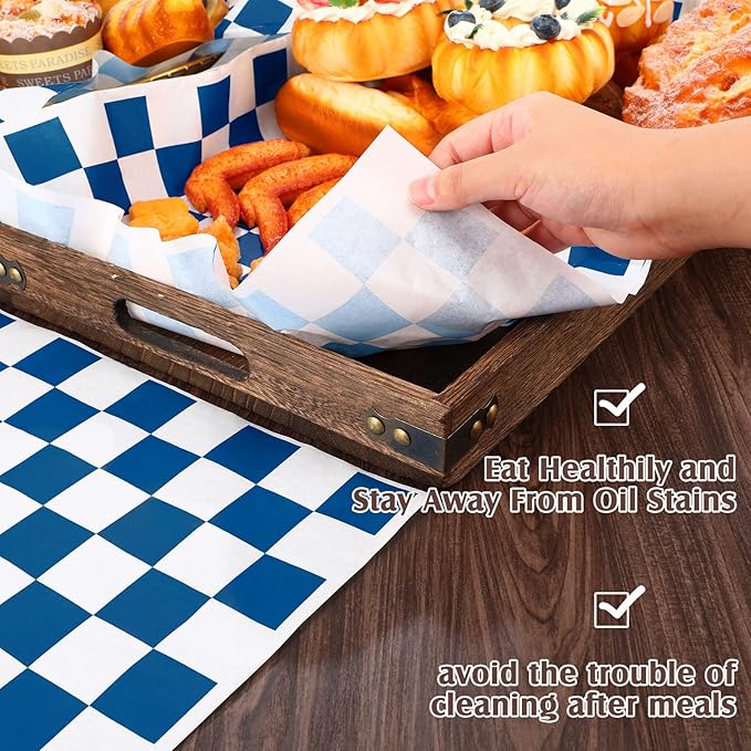 Honeydak 600 Pcs Sandwich Wrapping Paper Sheet 15x15 Checkered Food Wax Sheets Parchment Burgers Paper Basket Liner Grease Restaurant Wedding Party Supplies for Wrapping Bread BBQ