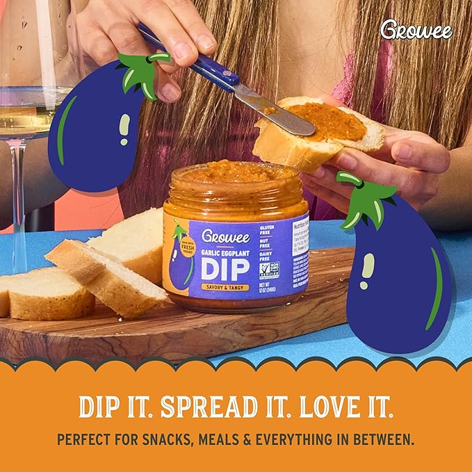 Growee Vegan Garlic Eggplant Dip (2 Pack) ??Plant-Based Queso & Mayo Alternative ??Nut-Free, Gluten-Free & Dairy-Free Spread ??Clean Ingredients Dressing & Sauce for Pizza, Pasta & Risotto