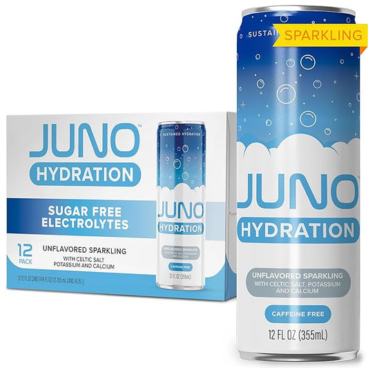JUNO HYDRATION Unflavored Sparkling Drink - Sugar Free Electrolytes, Enhanced with Celtic Salt, Potassium & Calcium - Premium Refreshing Beverage, 12 Pack