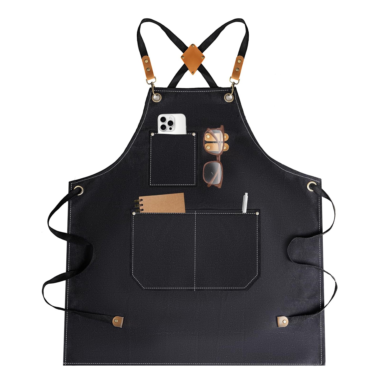 YELEGAI Aprons For Women Men With Large Pockets, Waterproof Cotton Chef Aprons For Cooking Server