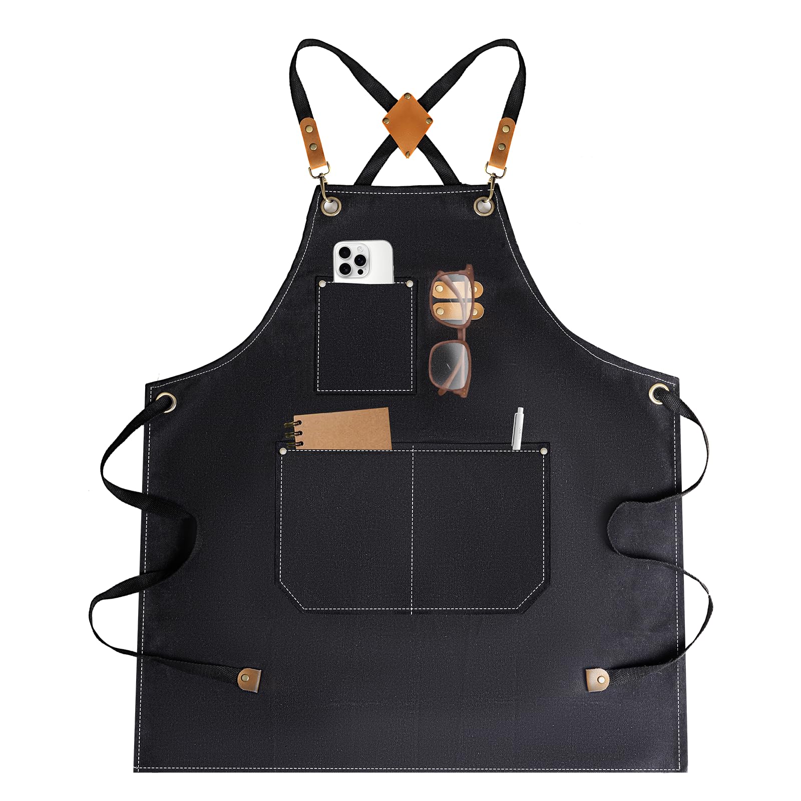 YELEGAI Aprons For Women Men With Large Pockets, Waterproof Cotton Chef Aprons For Cooking Server