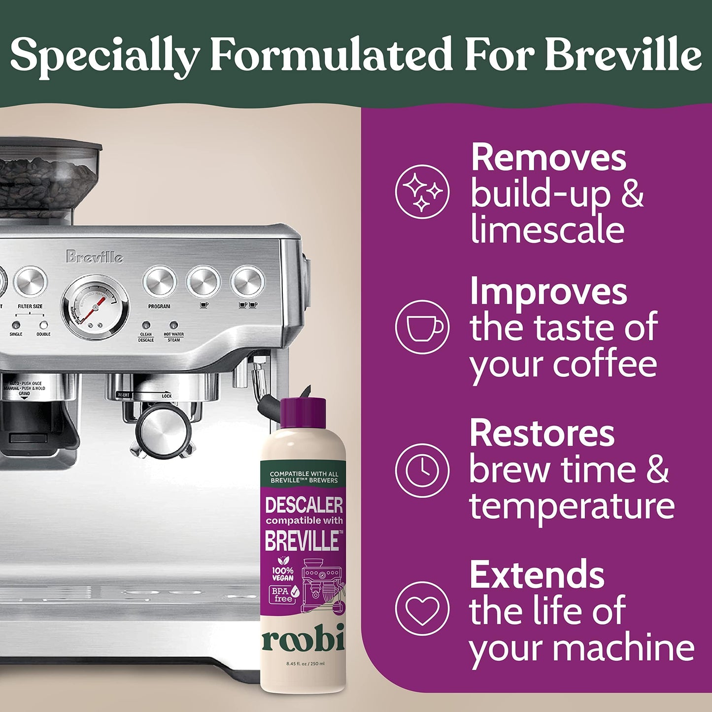 Roobi Breville Compatible Descaling Solution, 2 Pack