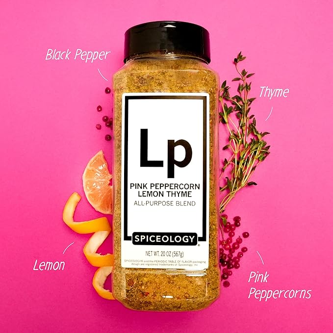 Spiceology - Pink Peppercorn Lemon Thyme - Use On: Chicken, Salmon, Shrimp, Potatoes, Butter, Vegetables, Salad Dressing - Lemon Pepper Seasoning - Vegetable Seasoning - Spices and Seasonings - 20 oz