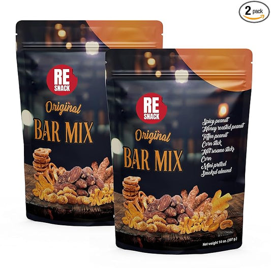 RESNACK Original Bar Mix ??2 Pack (14 oz each) ??Spicy Peanuts, Corn Sticks, Sesame Sticks, Mini Pretzels & Smoked Almonds ??Kosher, Chips Alternative Snack