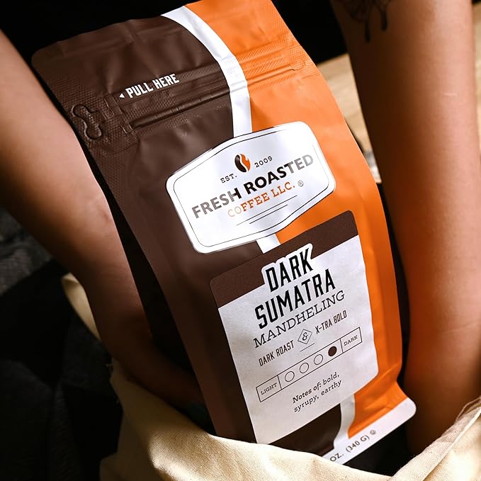 Fresh Roasted Coffee,100% Dark Sumatra Mandheling | 12 oz | Single Origin | Dark Roast | Kosher | Whole Bean