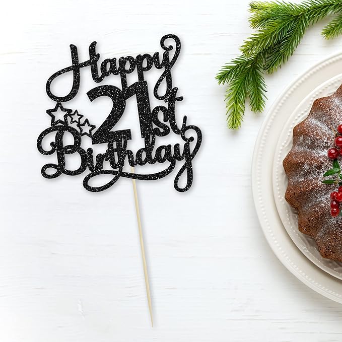1 Pack Happy 21st Birthday Cake Topper Black Glitter 21 & Fabulous Cheers to 21 Years Old Birthday Cake Pick for Celebrating 21st Birthday Anniversary Party Cake Decorations Supplies