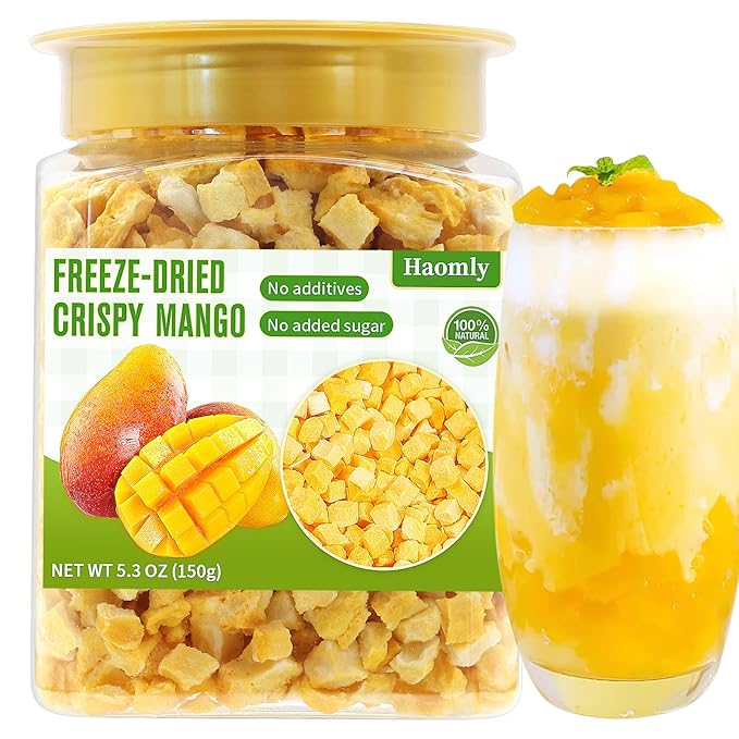 Haomly Freeze Dried Mango,5.3OZ/150g,Diced Mango Snacks for Kids or Adults,Frozen Dried Fruit Snacks for Baking,Tea,Smoothie, Yogurt,No Sugar & Additives