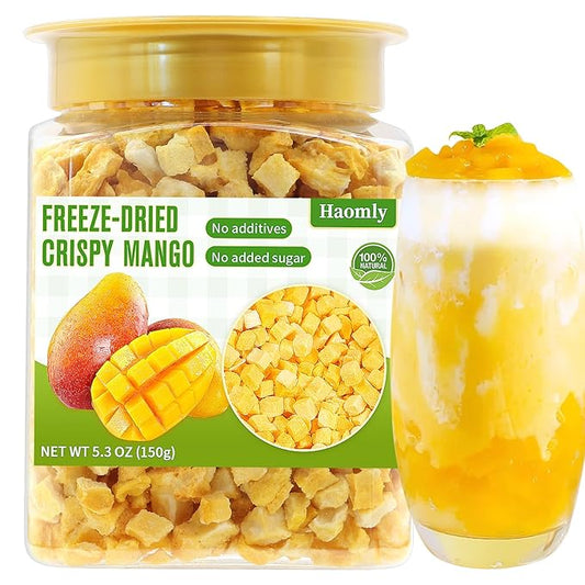 Haomly Freeze Dried Mango,5.3OZ/150g,Diced Mango Snacks for Kids or Adults,Frozen Dried Fruit Snacks for Baking,Tea,Smoothie, Yogurt,No Sugar & Additives