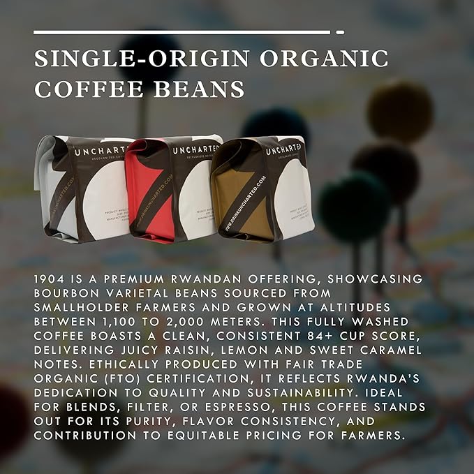 Single-Origin Organic Coffee Beans Gift Box, Light, Medium and Dark Roast Organic Whole Bean Coffee, 3 Pack Explorer, 9 oz each, 1904 Rwanda by Uncharted Coffee