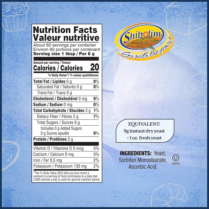 Shibolim Instant Dry Yeast, 1.1 lb | Fast-Rising Yeast for Rapid Rise | Great for Challah, Bread, Pizza & More | Kosher | Vacuum-Sealed