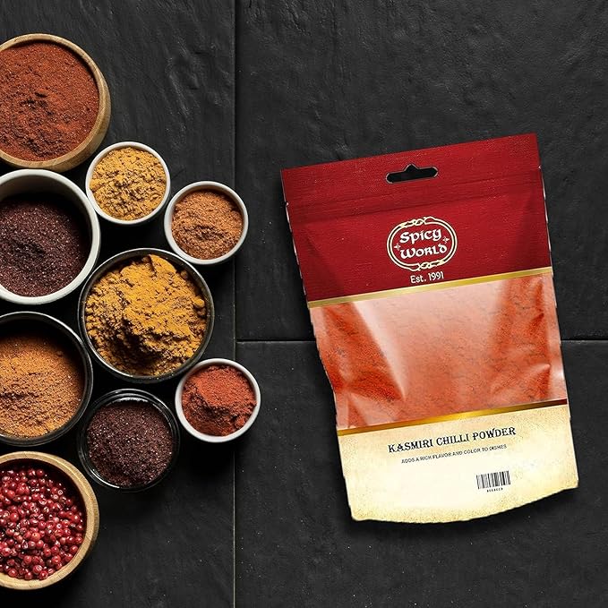Spicy World Kashmiri Chili Powder Red 2 Ounce bag | All Natural Low Heat, Red Chili Powder - Red Pepper Powder