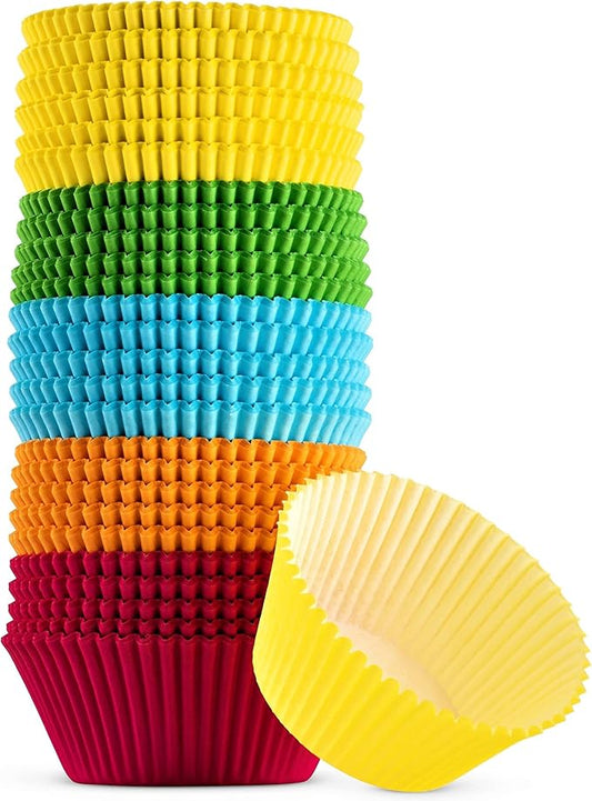 Green Direct Cupcake Liners - Standard Size Cupcake Wrappers to use for Pans or carrier or on stand - Multi bright Colors [Blue - Pink - Yellow - Green - Orange] Paper Baking Cups Pack of 500